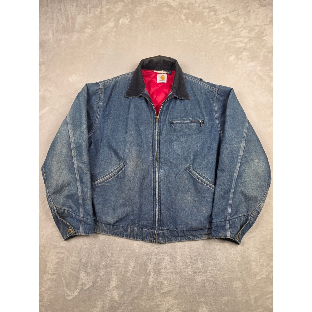 Vintage Carhartt Detroit Jacket Mens 42 L Blue Denim Quilt Lined 8QLJ USA 80s